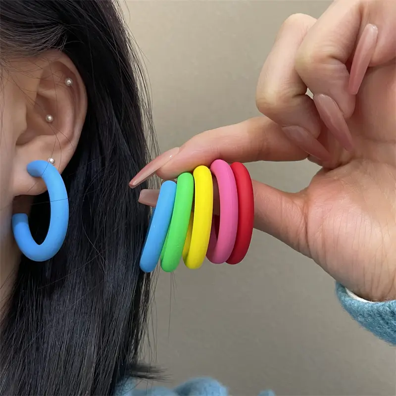 S925 Silver Needle Korean Acrylic Frosted Color Earrings for Women - Image 32