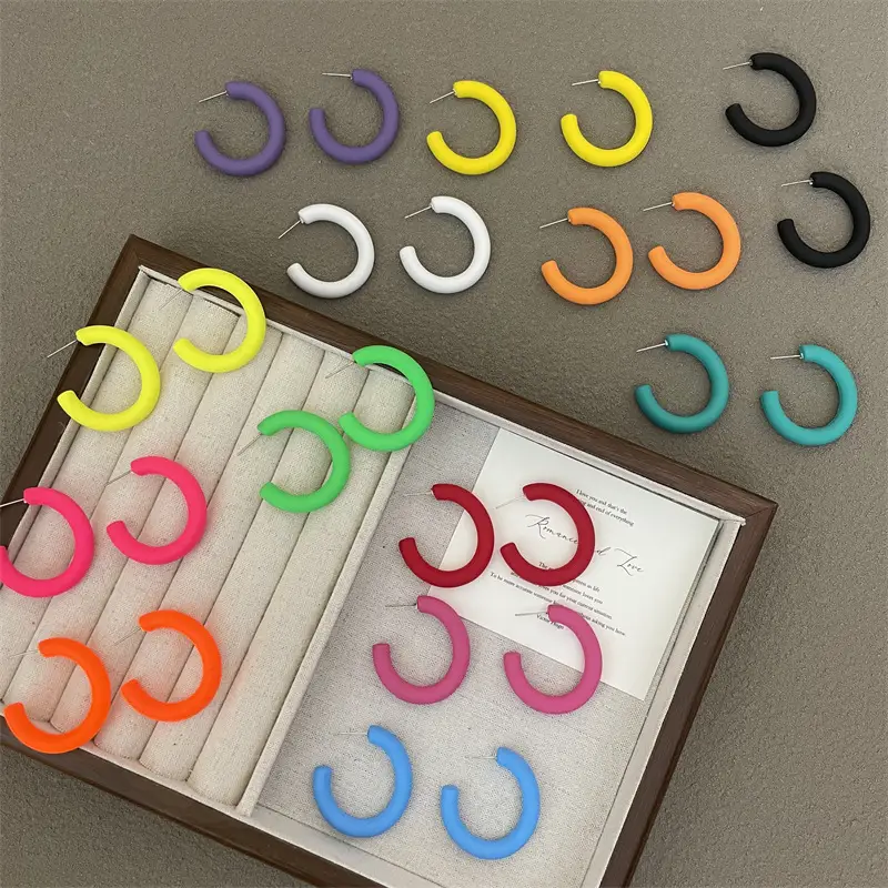 S925 Silver Needle Korean Acrylic Frosted Color Earrings for Women - Image 33