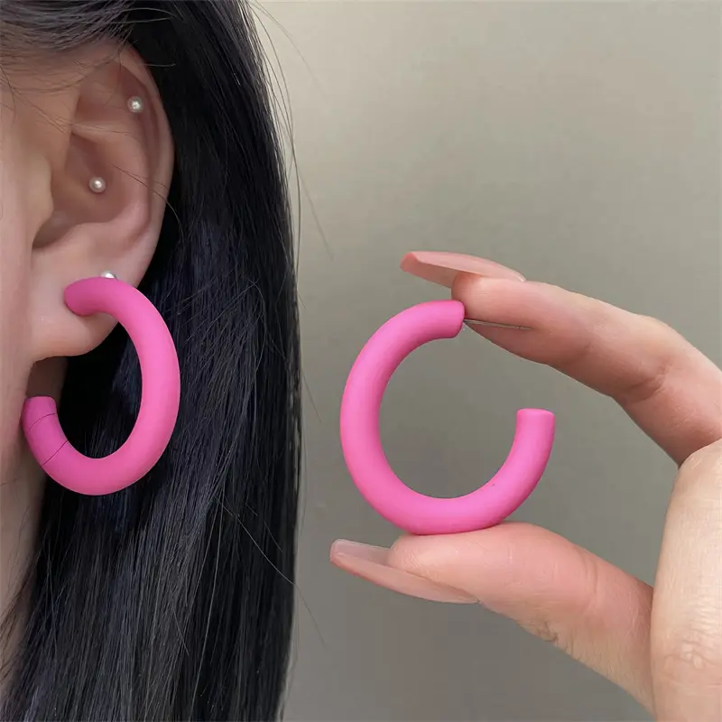 S925 Silver Needle Korean Acrylic Frosted Color Earrings for Women - Image 34
