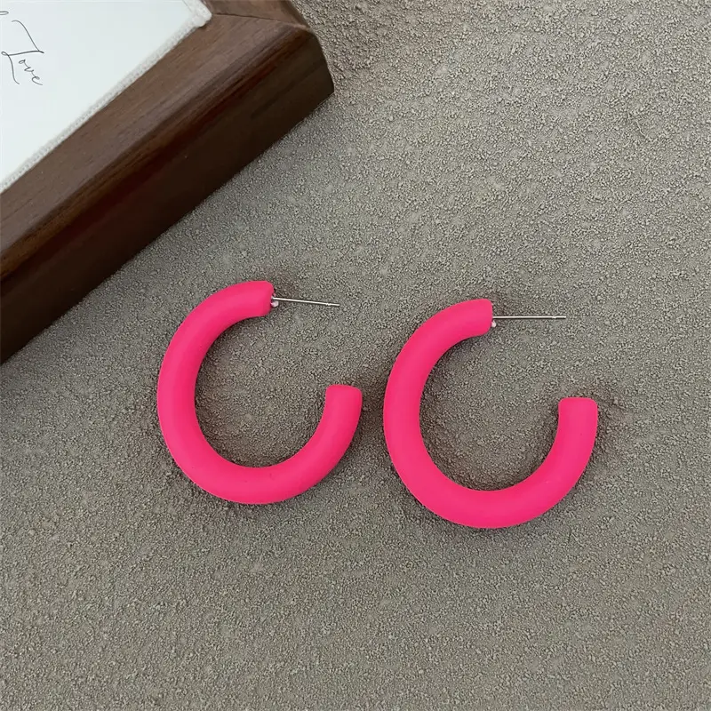 S925 Silver Needle Korean Acrylic Frosted Color Earrings for Women - Image 4