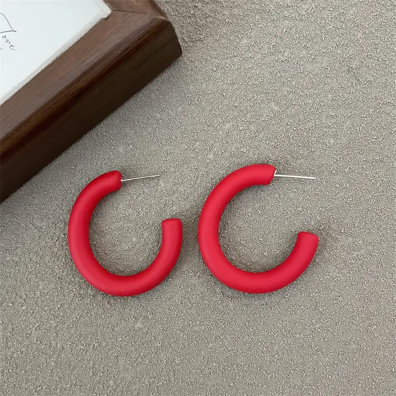S925 Silver Needle Korean Acrylic Frosted Color Earrings for Women - Image 7