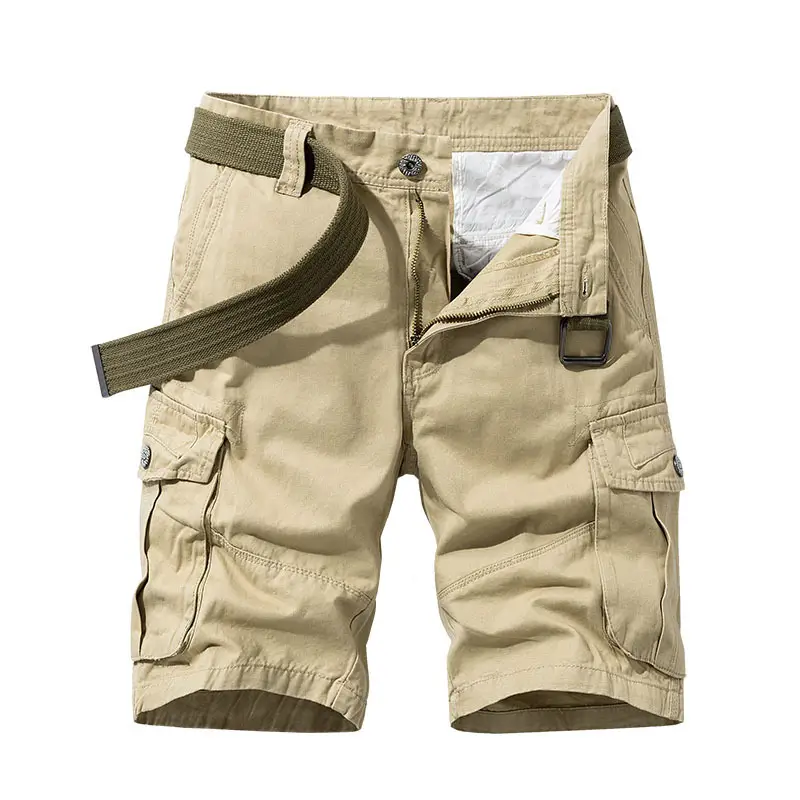Men's Tan Multi-Pocket Cargo Shorts Summer Casual Wear