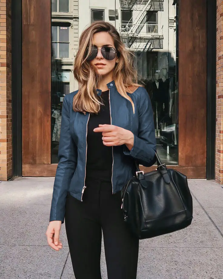 Women's Leather PU Jacket Black Topset with Handbag - Image 11