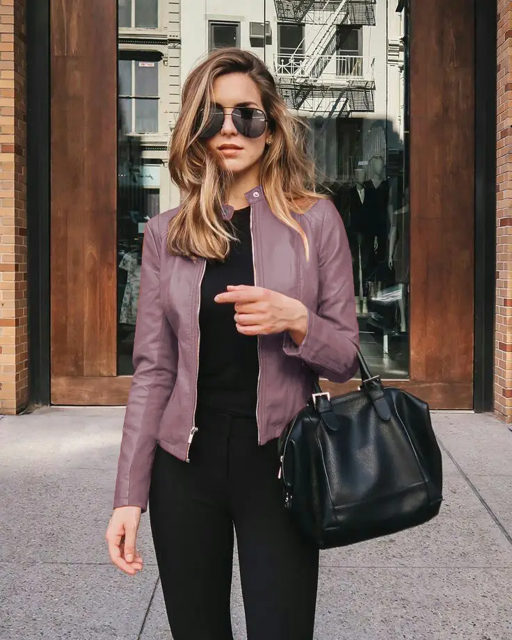 Women's Leather PU Jacket Black Topset with Handbag - Image 12