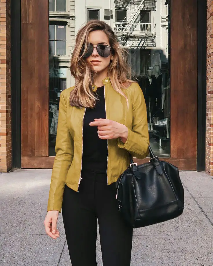 Women's Leather PU Jacket Black Topset with Handbag - Image 5