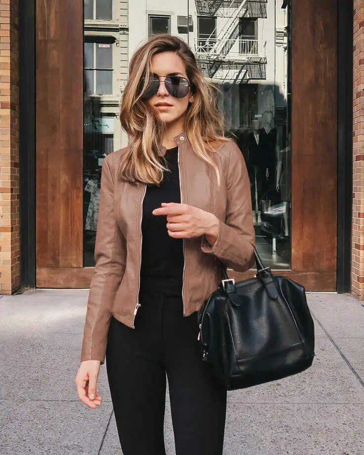 Women's Leather PU Jacket Black Topset with Handbag - Image 6