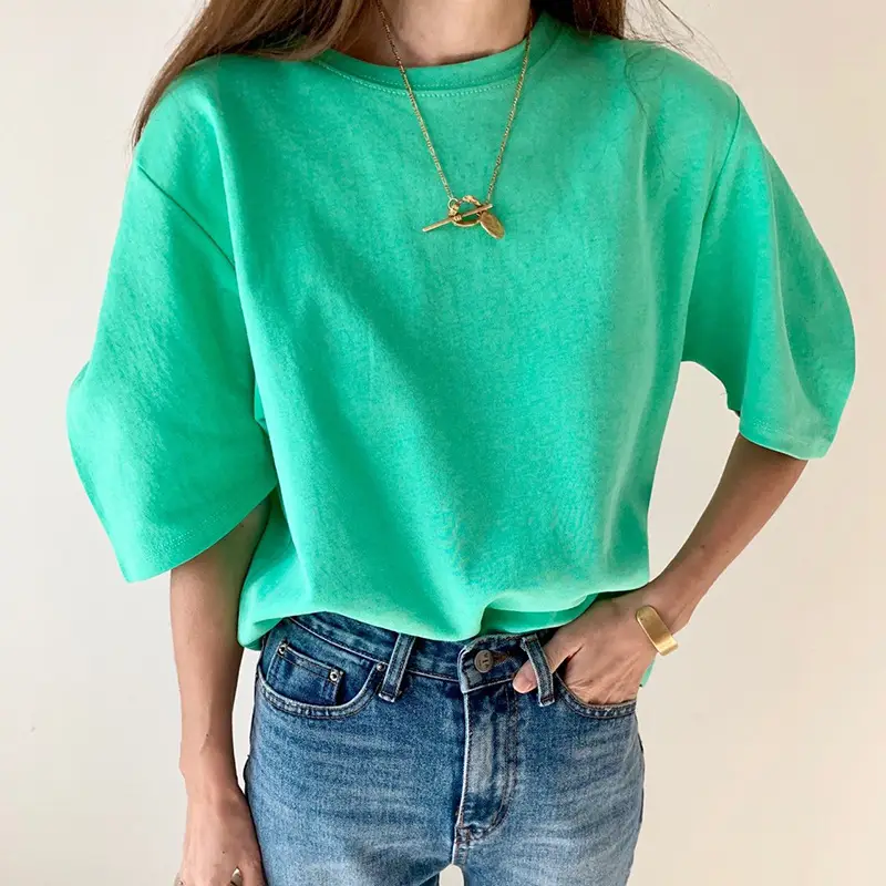 Women White Curved Sleeve T-Shirt Short Sleeve Cotton Spring Summer