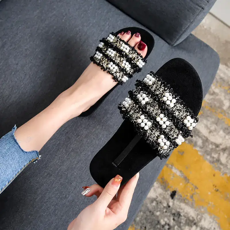 Women's Pearl Embellished Slippers Extra Large 2022