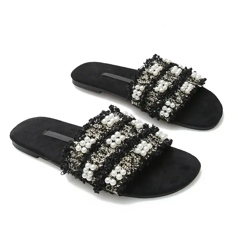 Women's Pearl Embellished Slippers Extra Large 2022