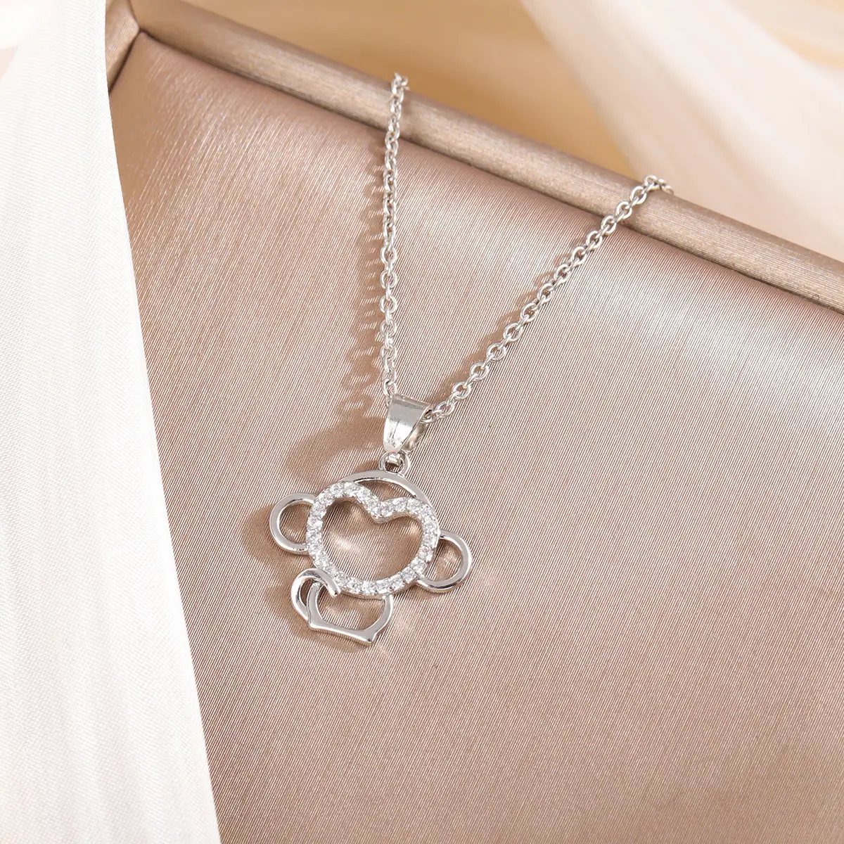 Silver Little Monkey Hollow Collarbone Necklace for Women - Image 3