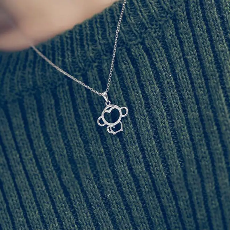 Silver Little Monkey Hollow Collarbone Necklace for Women - Image 4