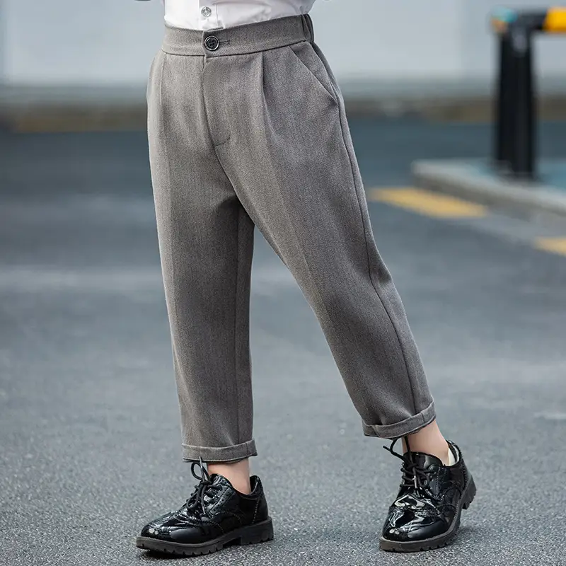 Spring 2023 Boys Grey Pants Set with Cuffed Hems - Image 2