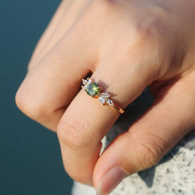 Women's Green Emerald Engagement Ring with Diamond Set - Image 2