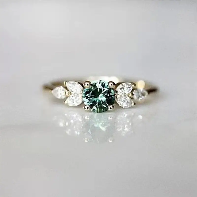 Women's Green Emerald Engagement Ring with Diamond Set — feature 11