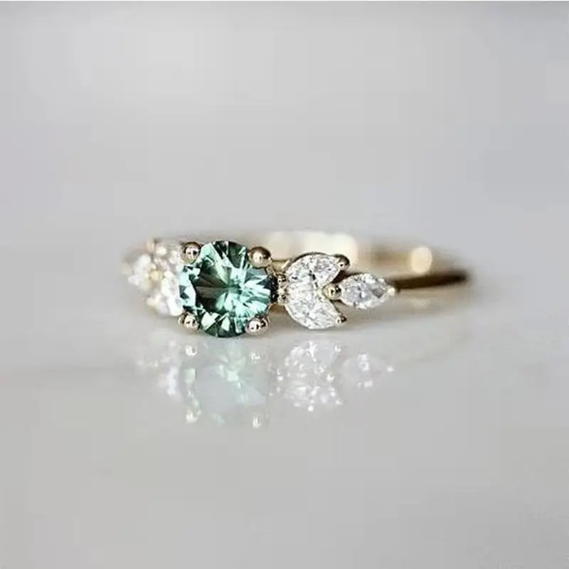 Women's Green Emerald Engagement Ring with Diamond Set — feature 12