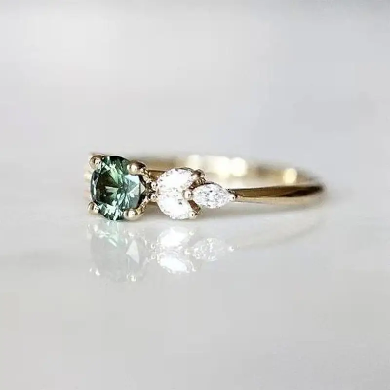 Women's Green Emerald Engagement Ring with Diamond Set — feature 13