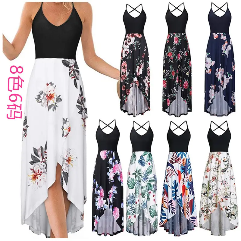Color Block Printed V Neck Backless Dress for Women - Image 9
