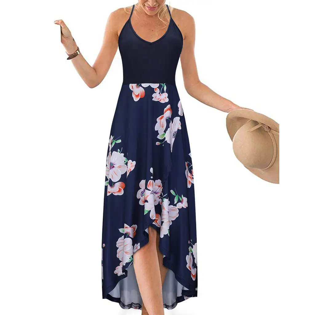 Color Block Printed V Neck Backless Dress for Women - Image 11