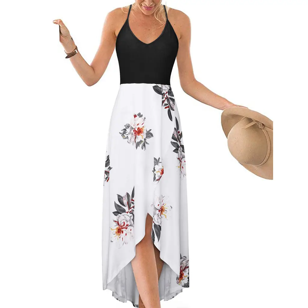 Color Block Printed V Neck Backless Dress for Women - Image 13
