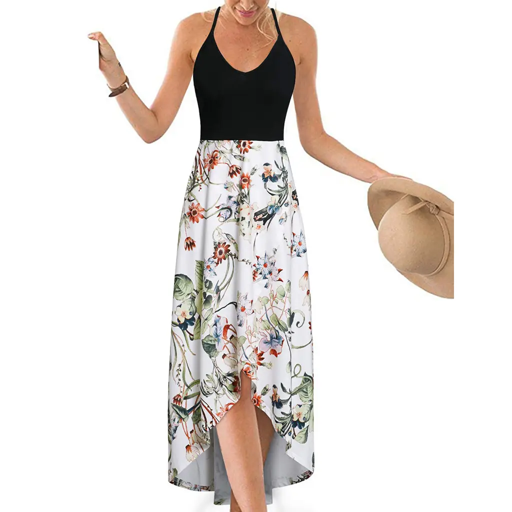Color Block Printed V Neck Backless Dress for Women - Image 8