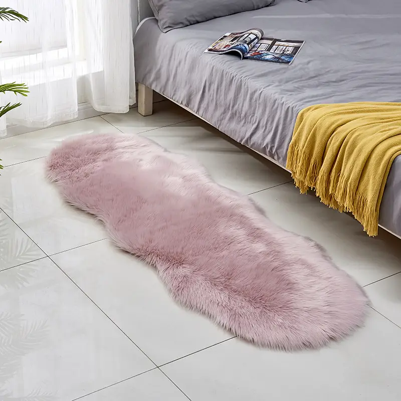 Pink Faux Fur Sofa Cushion Mat for Coffee Table