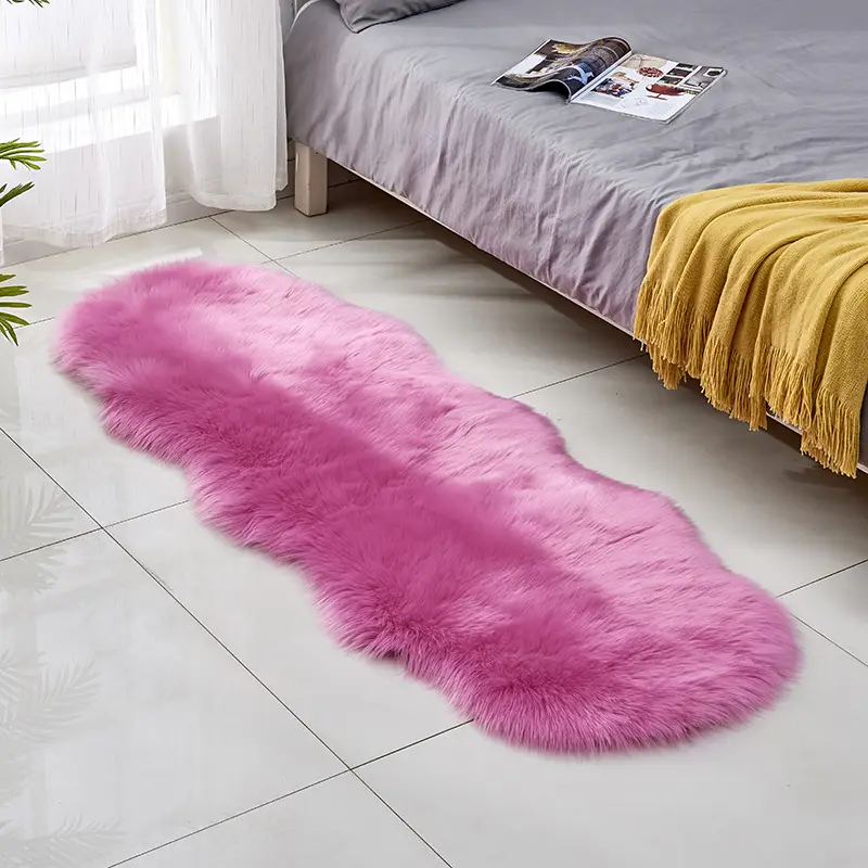 Pink Faux Fur Sofa Cushion Mat for Coffee Table