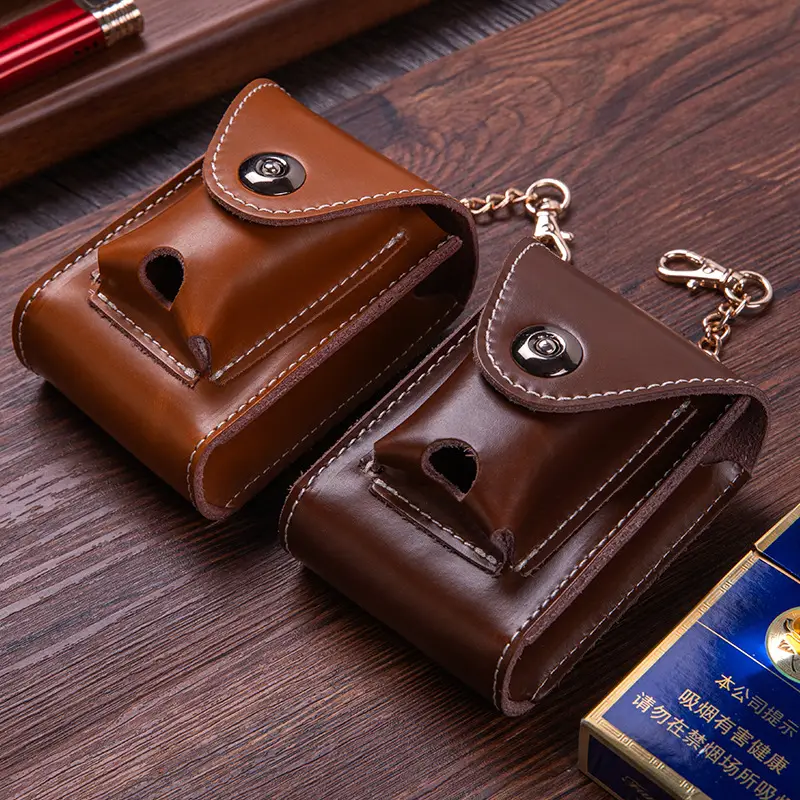 Men PU Leather Pressure-Cold Cigarette Bag Tan — feature 13