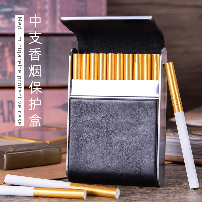 Men PU Leather Pressure-Cold Cigarette Bag Tan — feature 5