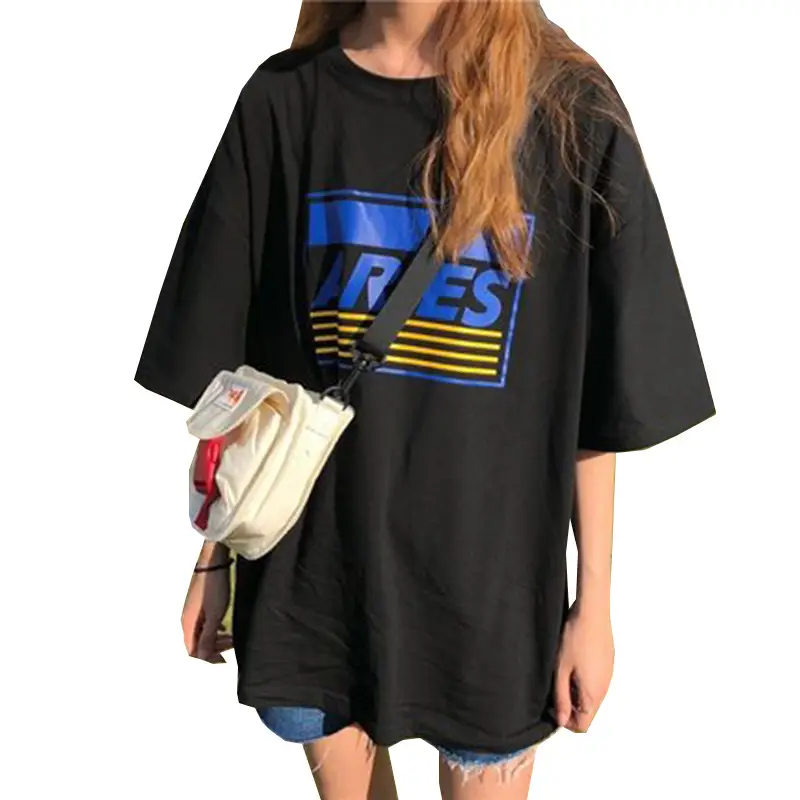 Women Letter Print T-Shirt White 2023 Summer Loose Fit