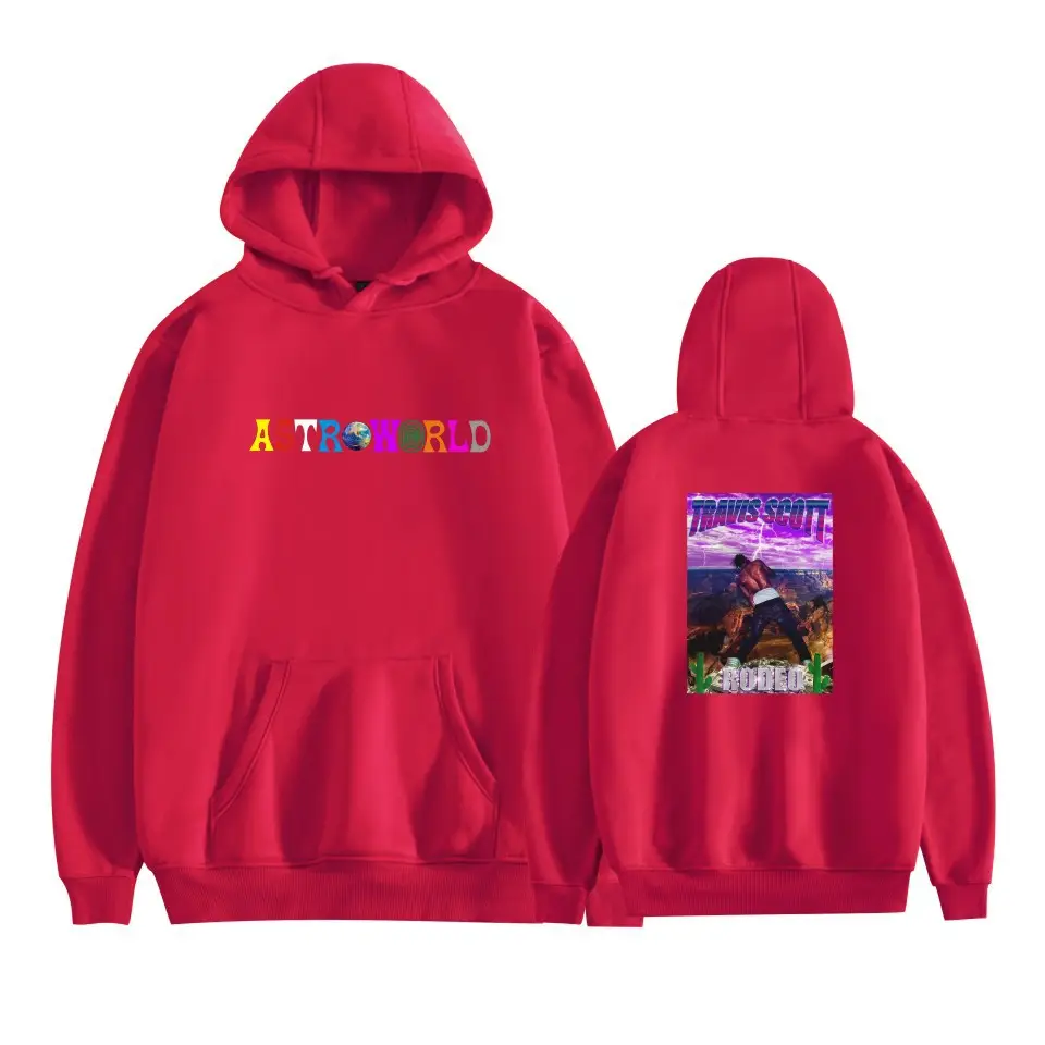 Red Hooded Sweatshirt with Graphic Print for Men Women - Image 29