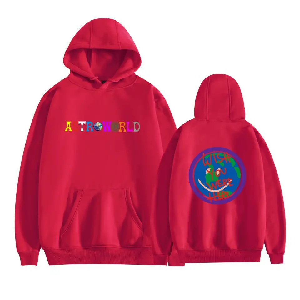 Red Hooded Sweatshirt with Graphic Print for Men Women - Image 11