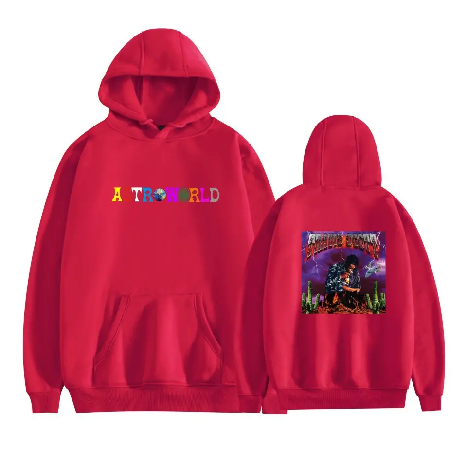 Red Hooded Sweatshirt with Graphic Print for Men Women - Image 23