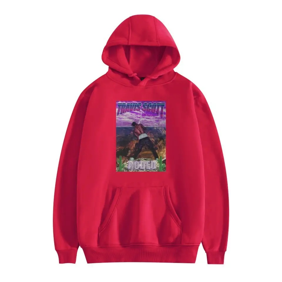 Red Hooded Sweatshirt with Graphic Print for Men Women - Image 6