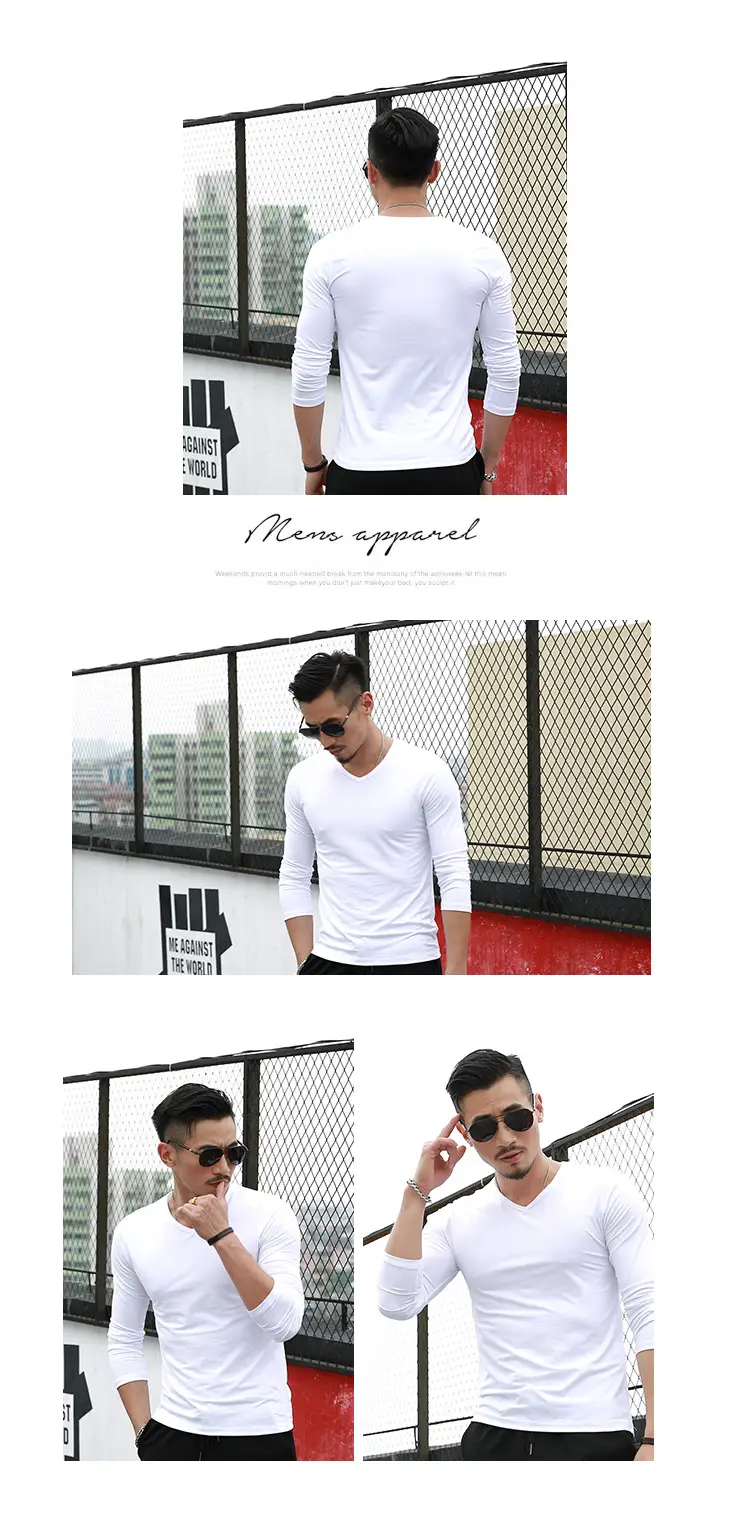 Men's Black V-Neck Long Sleeve T-Shirt — feature 13