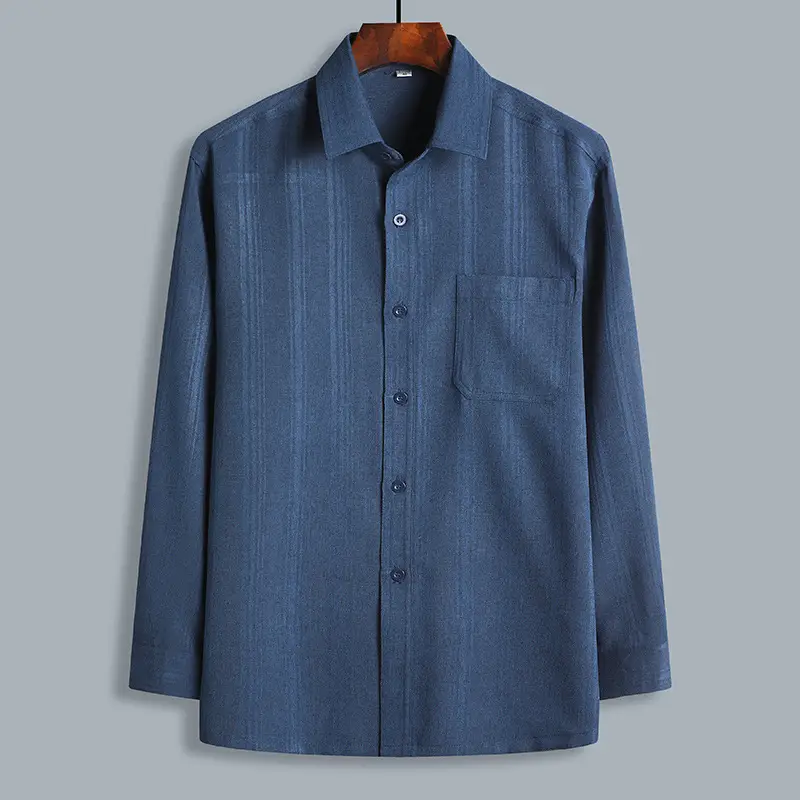 Men Cotton Long Sleeve Shirt Grey Loose Fitting - Image 3