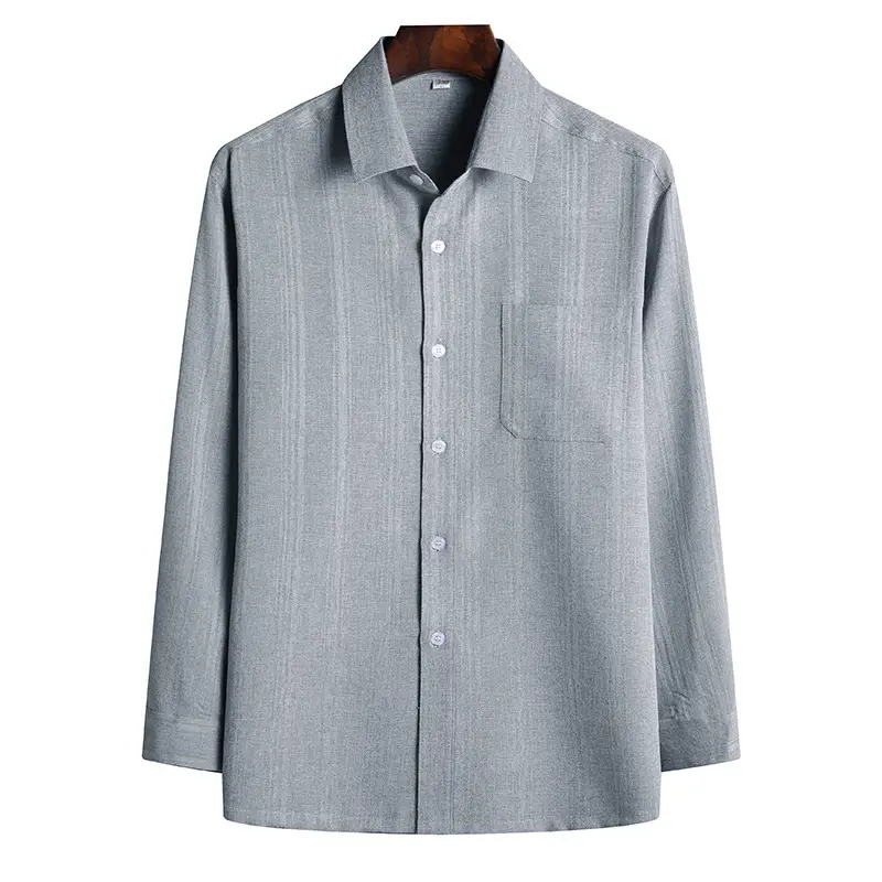 Men Cotton Long Sleeve Shirt Grey Loose Fitting - Image 5