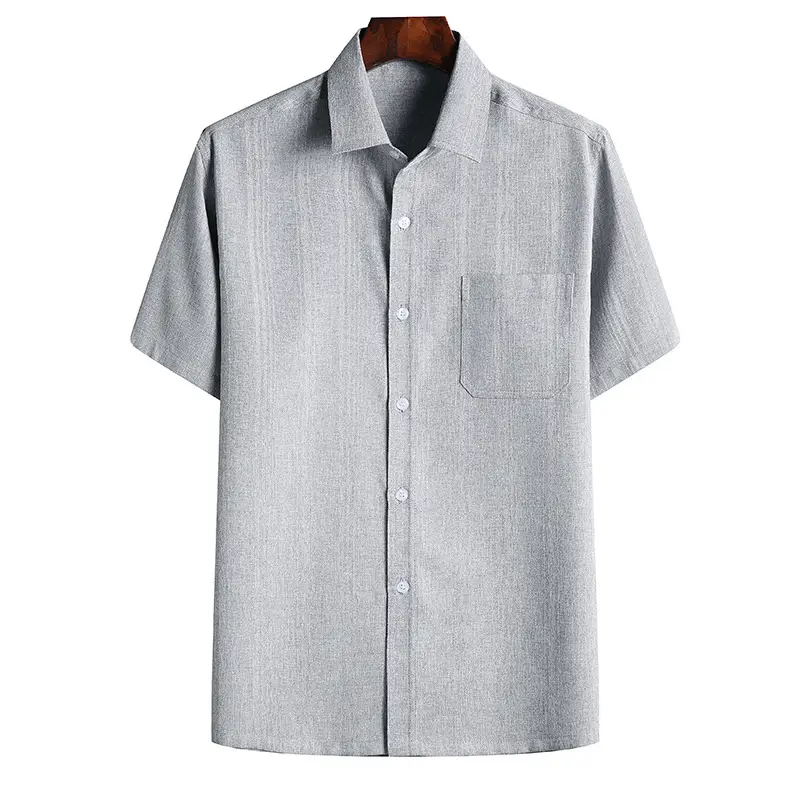 Men Cotton Linen Short Sleeve Shirt Grey - Image 3