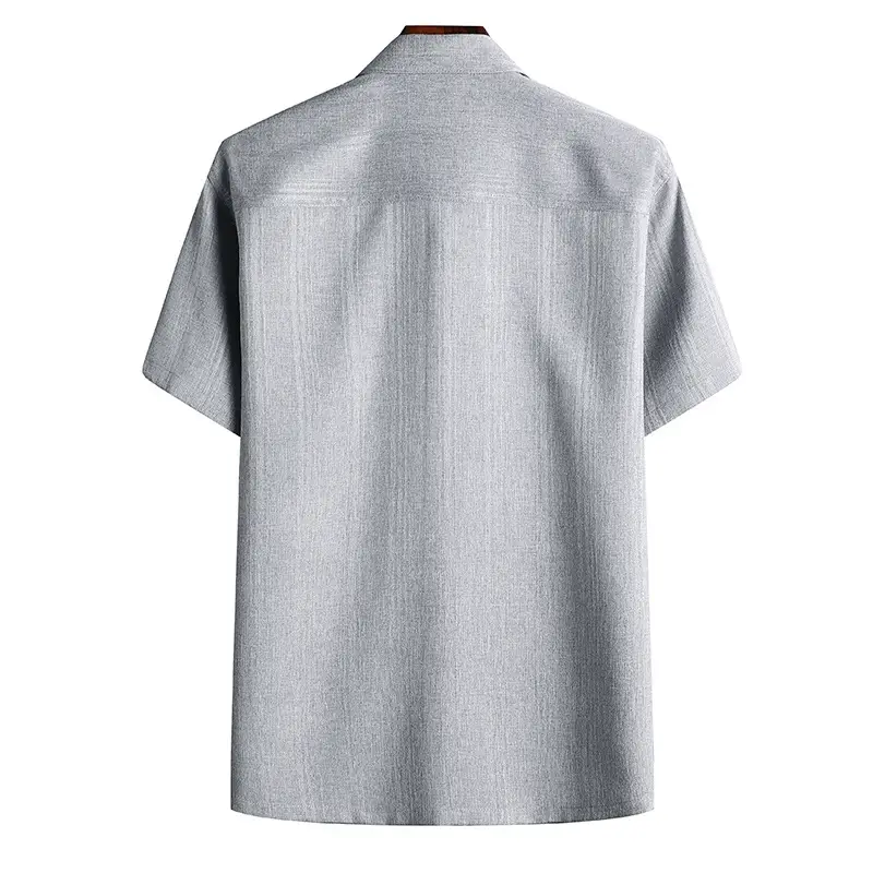 Men Cotton Linen Short Sleeve Shirt Grey - Image 5