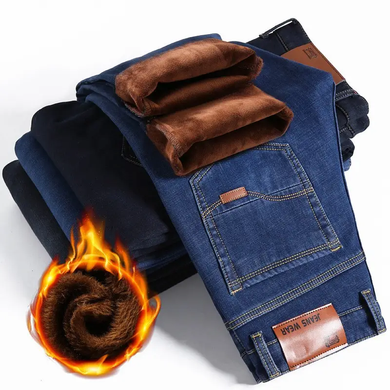 Men's Straight Fit Slim Jeans Blue Winter Style - Image 11