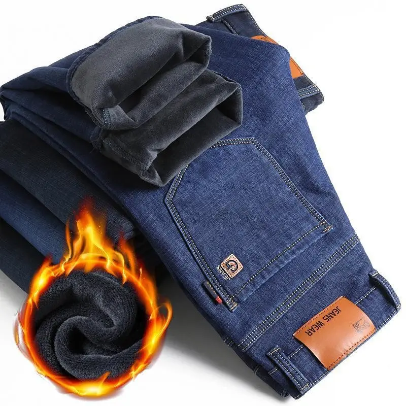 Men's Straight Fit Slim Jeans Blue Winter Style - Image 13