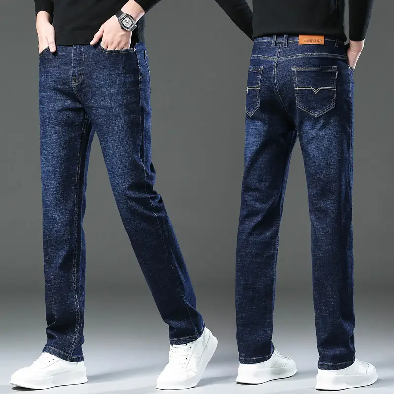 Men's Straight Fit Slim Jeans Blue Winter Style - Image 2