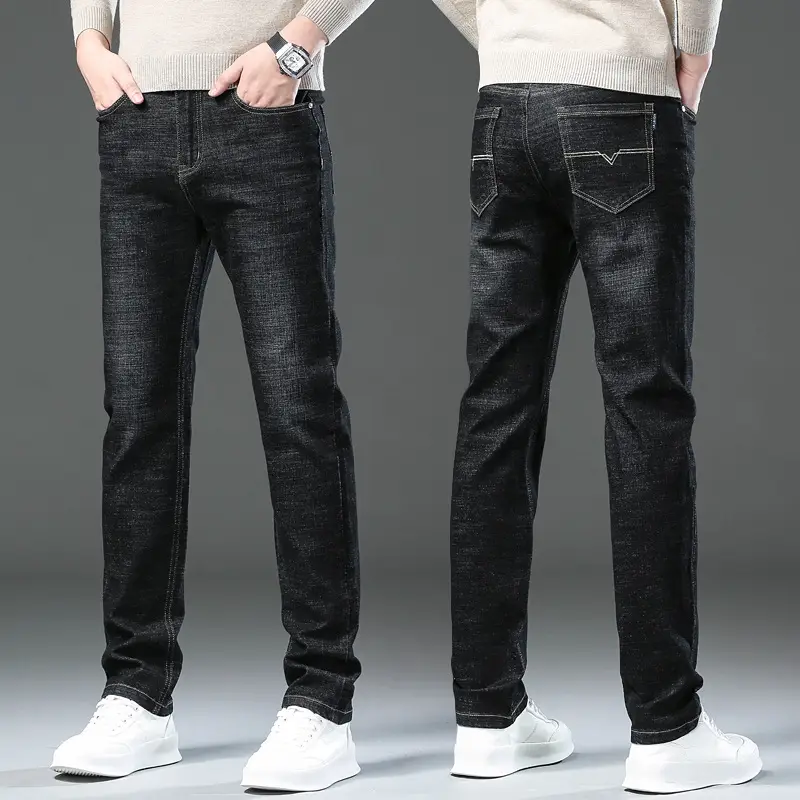 Men's Straight Fit Slim Jeans Blue Winter Style - Image 3