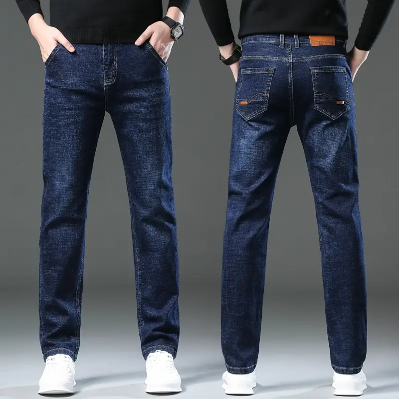 Men's Straight Fit Slim Jeans Blue Winter Style - Image 4