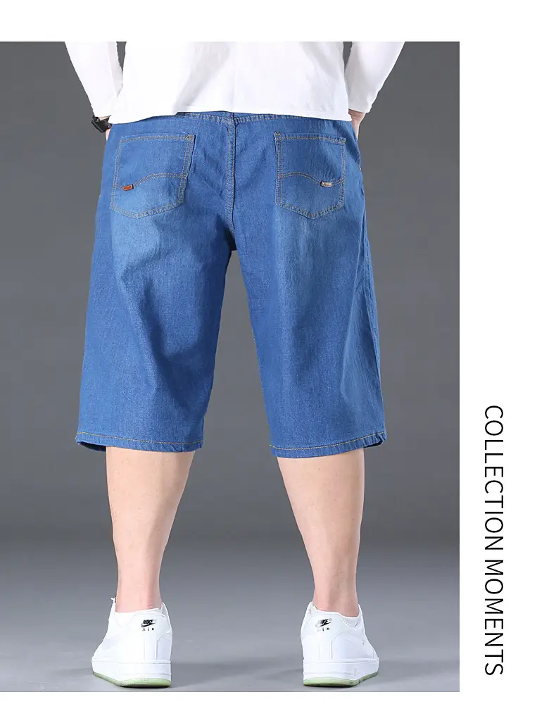 Men Denim Capri Shorts Blue Elastic Waist Loose Fit — feature 11