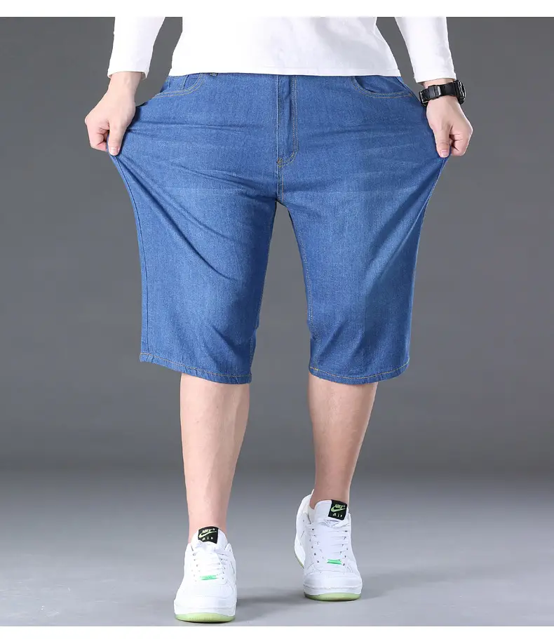 Men Denim Capri Shorts Blue Elastic Waist Loose Fit — feature 25