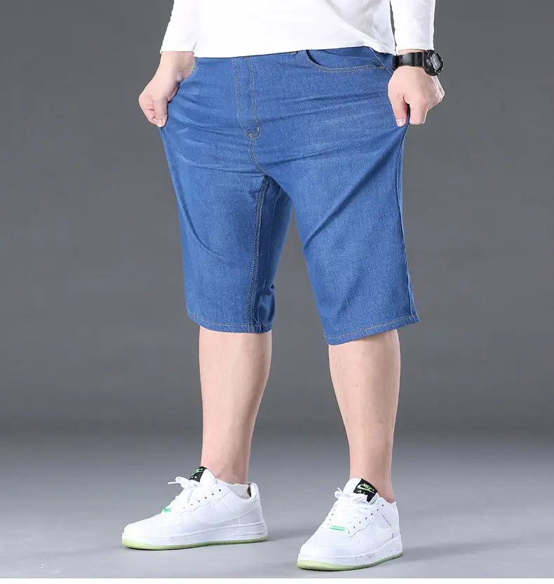 Men Denim Capri Shorts Blue Elastic Waist Loose Fit — feature 27