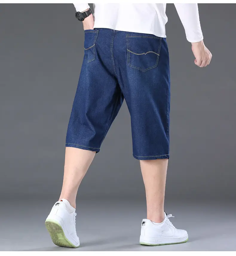 Men Denim Capri Shorts Blue Elastic Waist Loose Fit — feature 6