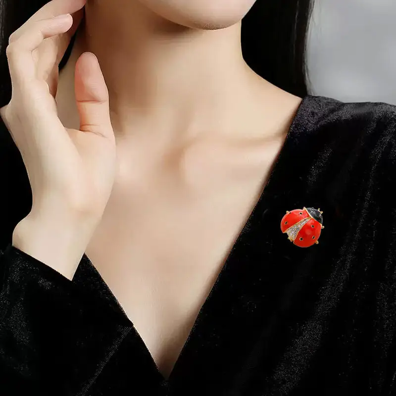 Japanese Ladybug Brooch with Red Inkstone Pin