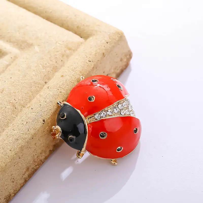 Japanese Ladybug Brooch with Red Inkstone Pin