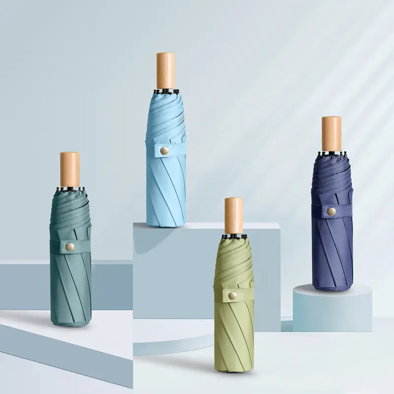 Folding Sun Umbrella Green Wooden Handle Large 70% Off - Image 11